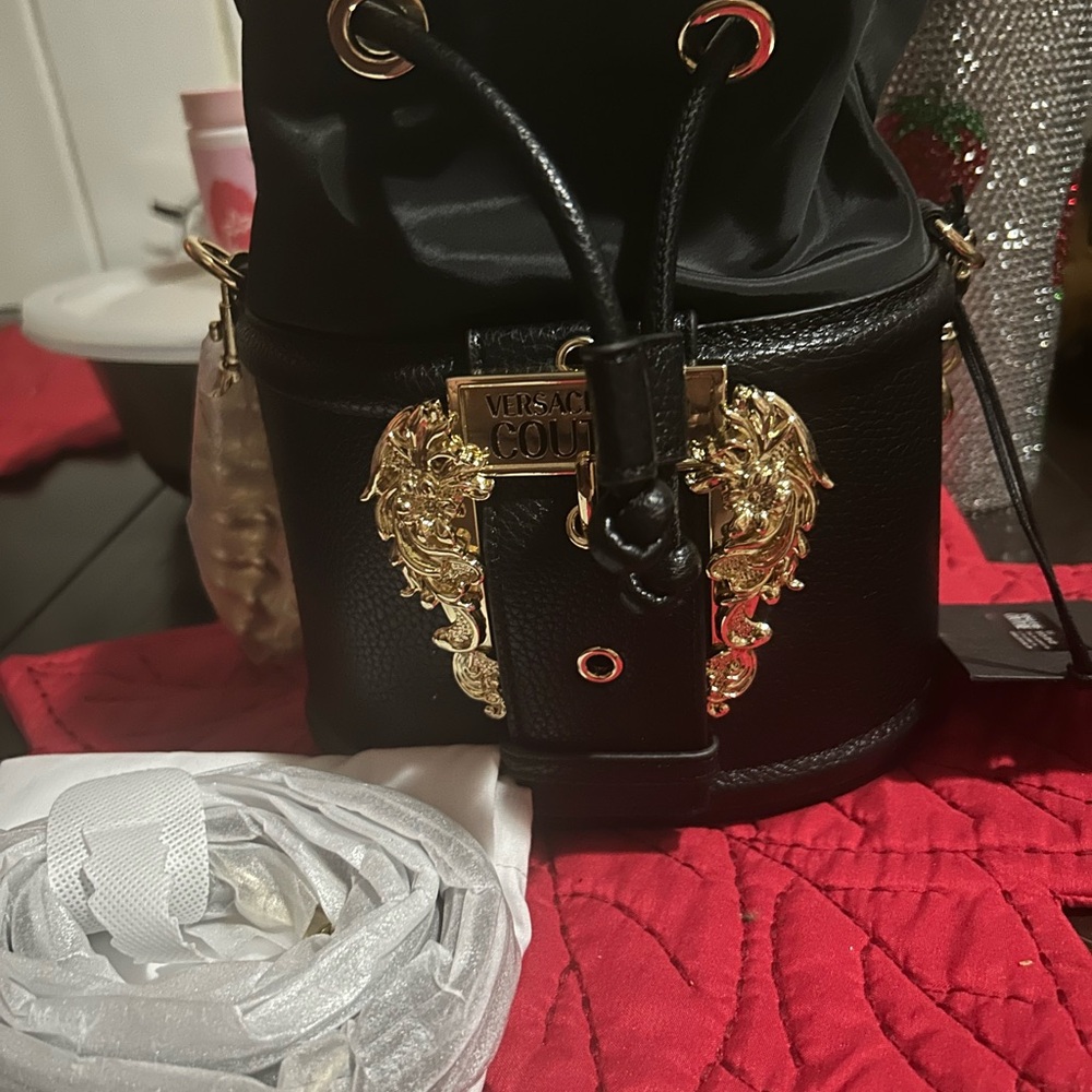 Versace Jeans Collection Black and Gold Backpack with Angel Wings